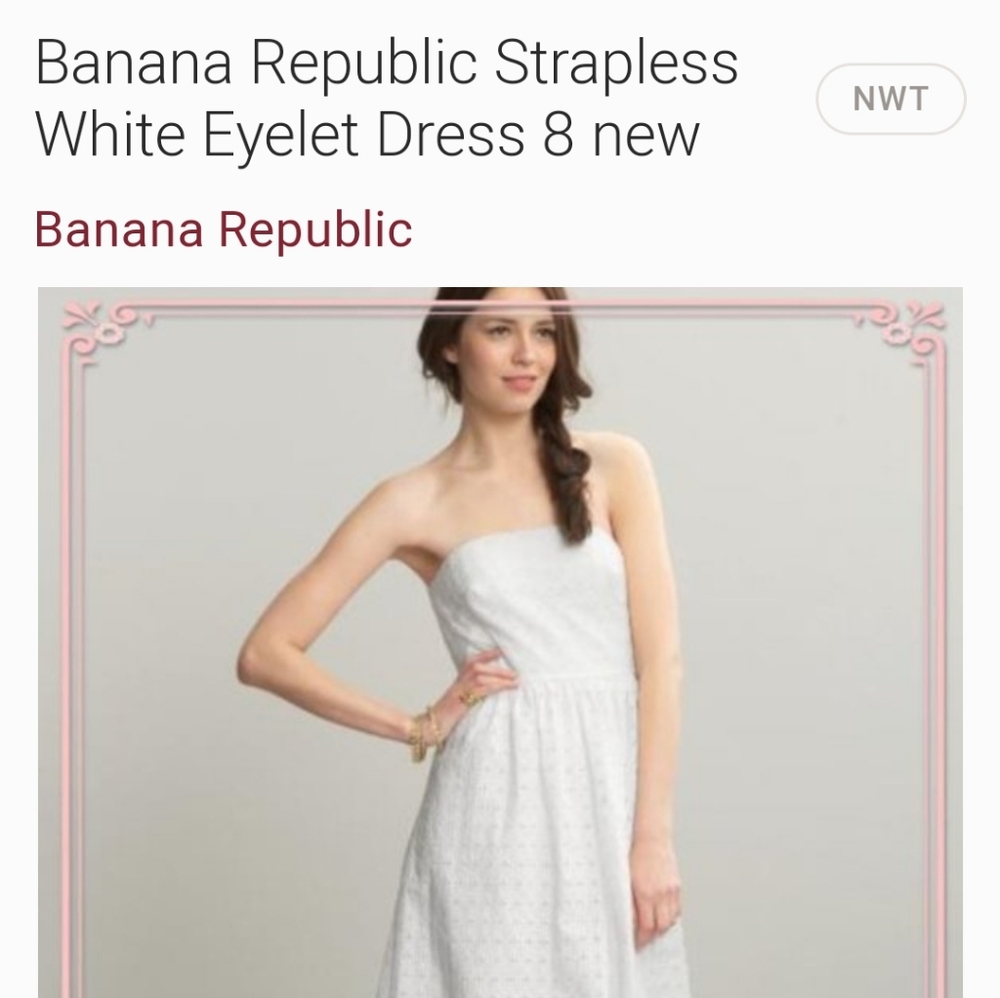 Banana Republic White Eyelet Strapless Dress SZ 0 - Picture 5 of 15
